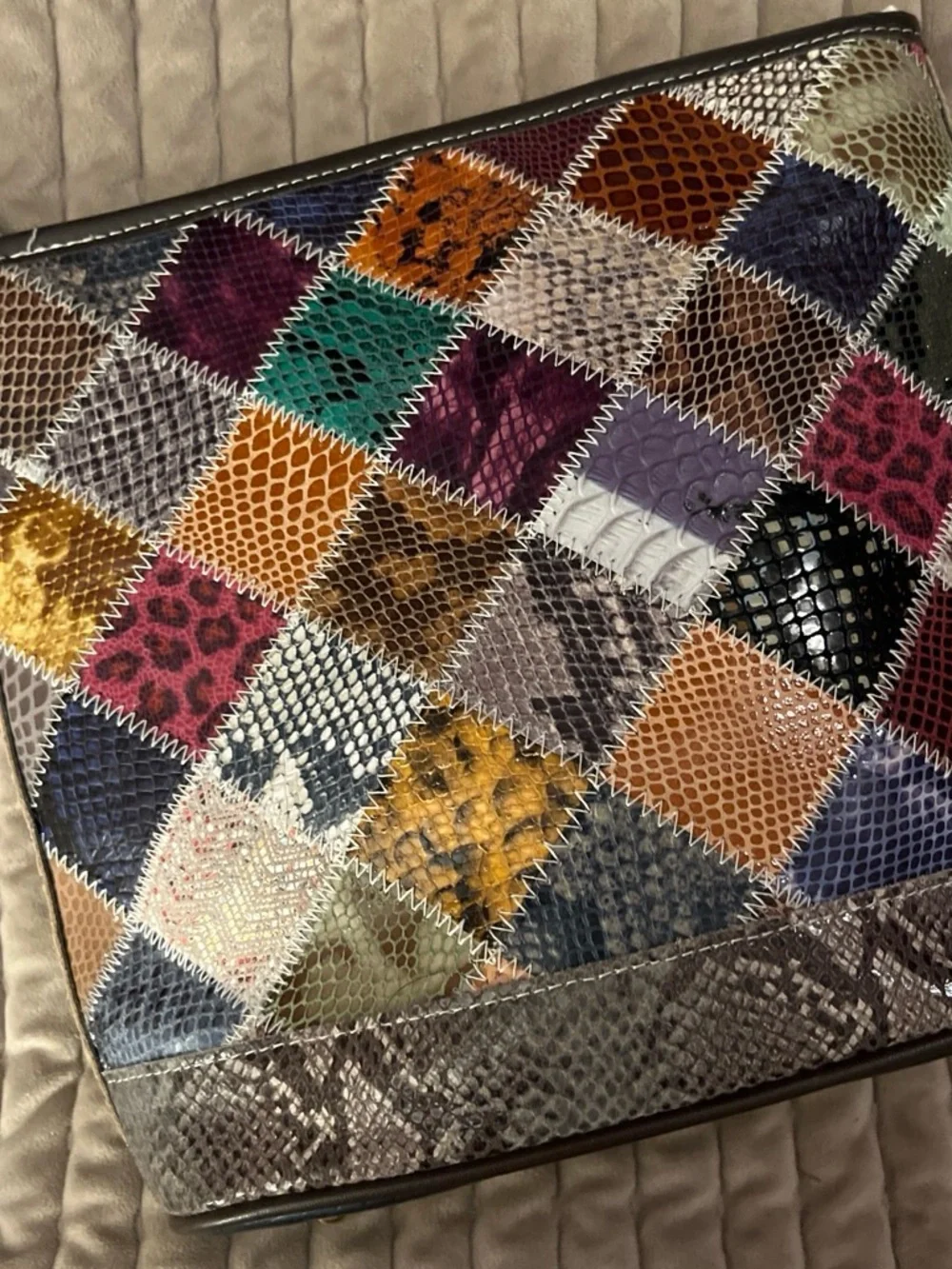 Chaos by Elsie Patchwork Multicolor Snake-Texture Crossbody bag